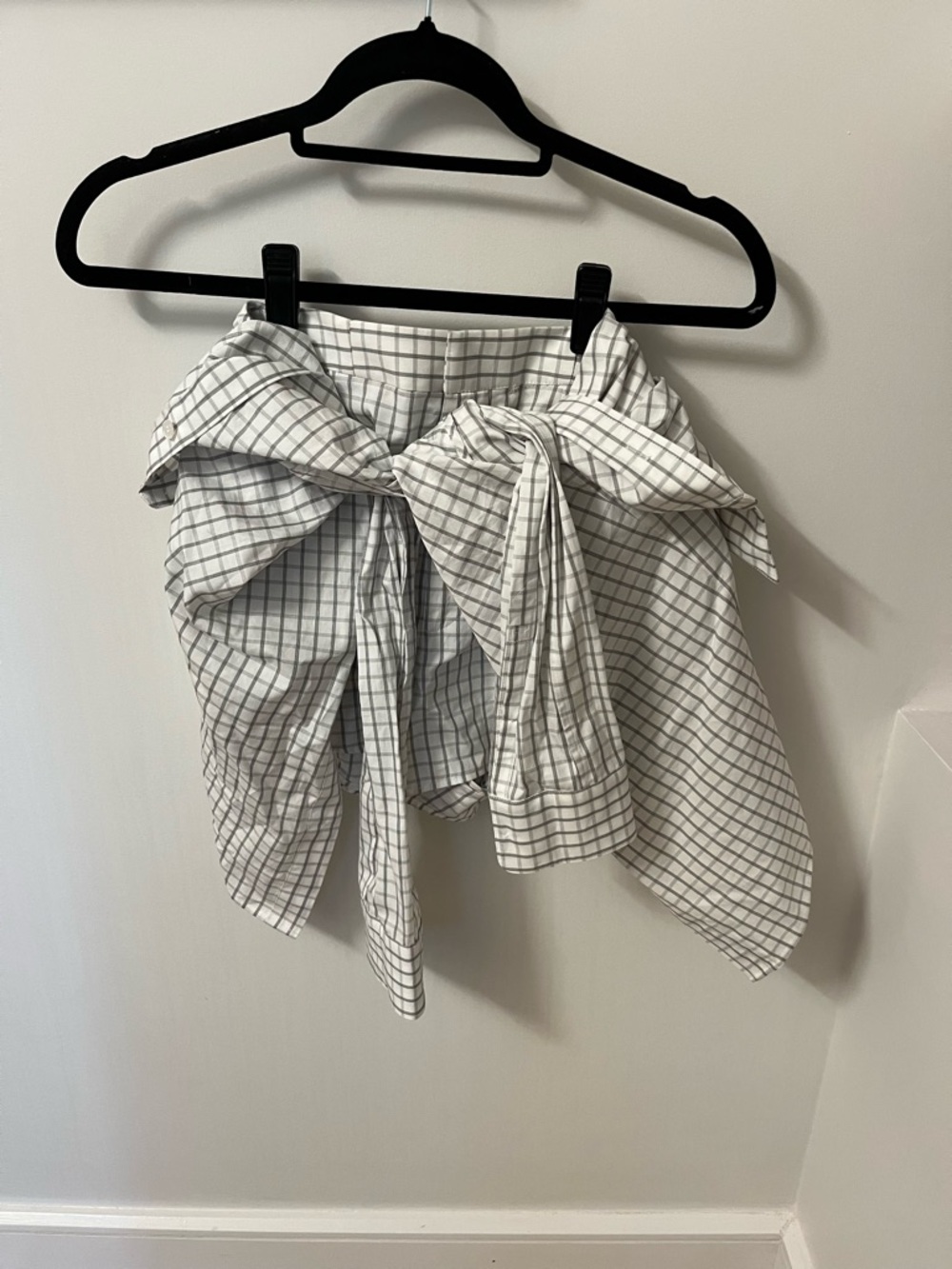 Alexander Wang White & Gray Checked Tie-Front Mini Skirt
